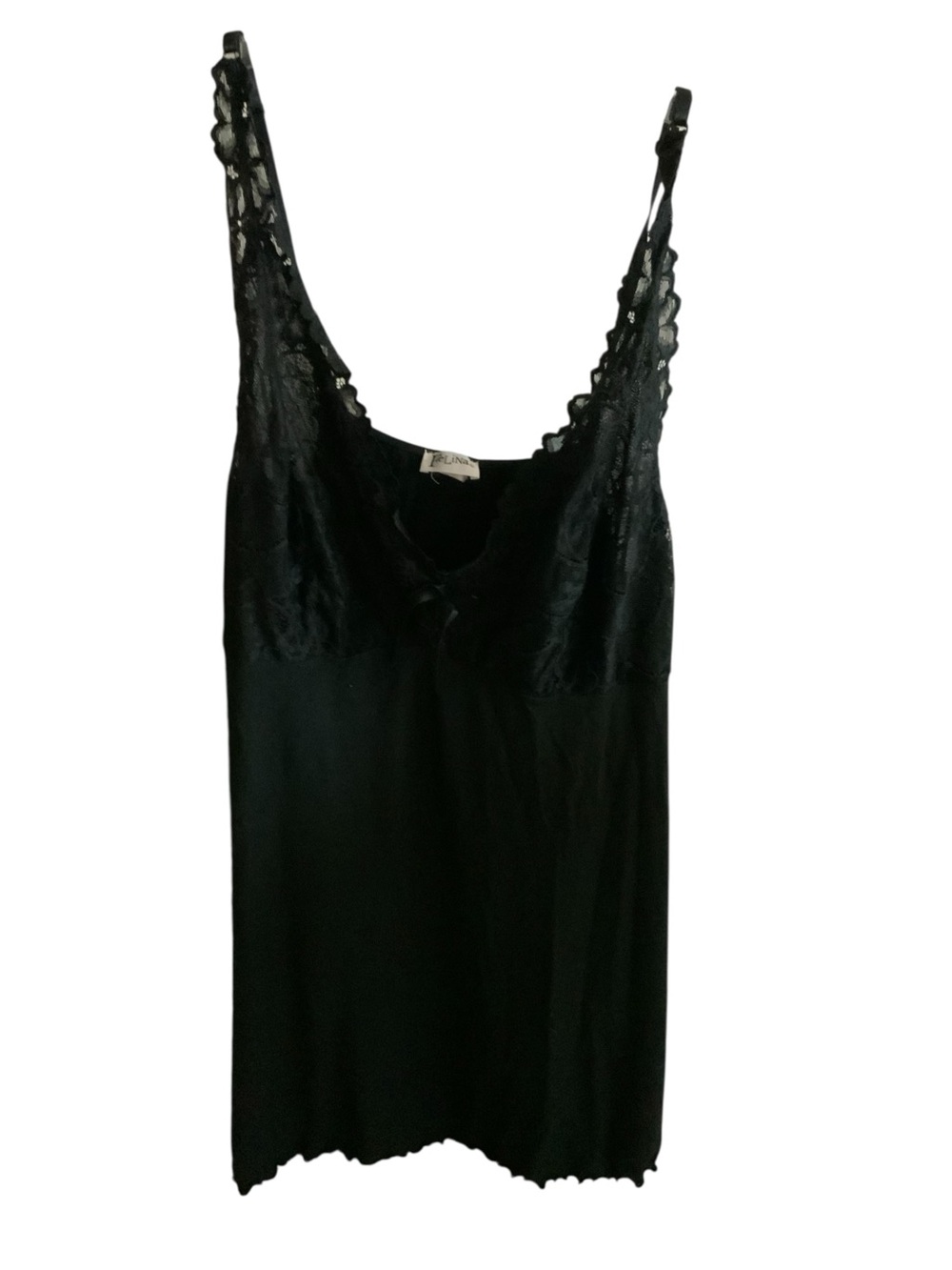 Felina Black Lace Chemise Slip with Scalloped Straps